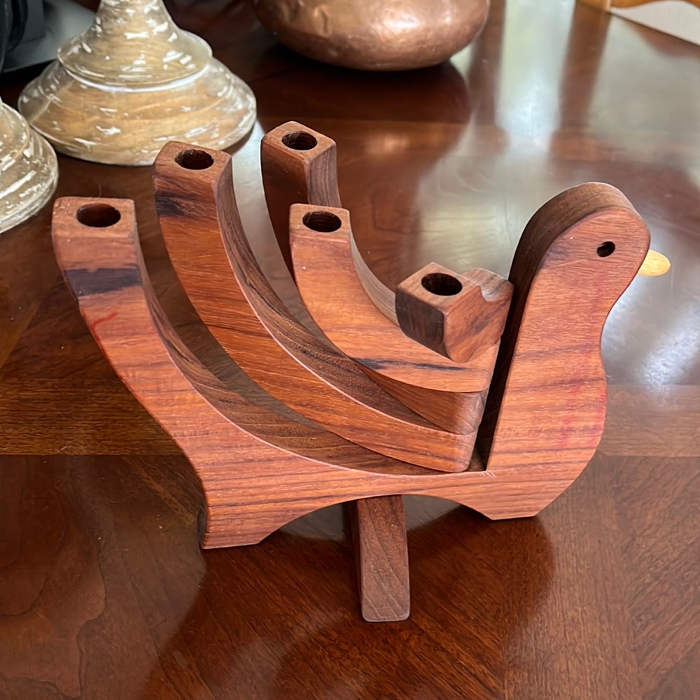 VTG Danish Modern Wood Bird/Dove Folding Candle Holder.